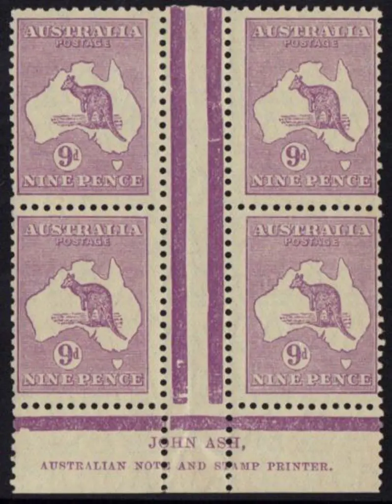 9d violet John Ash imprint gutter block of 4. MVLH ... Image 1++