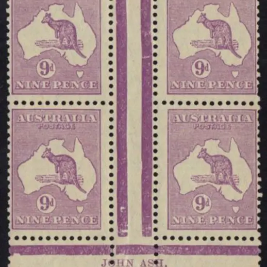 9d violet John Ash imprint gutter block of 4. MVLH ...