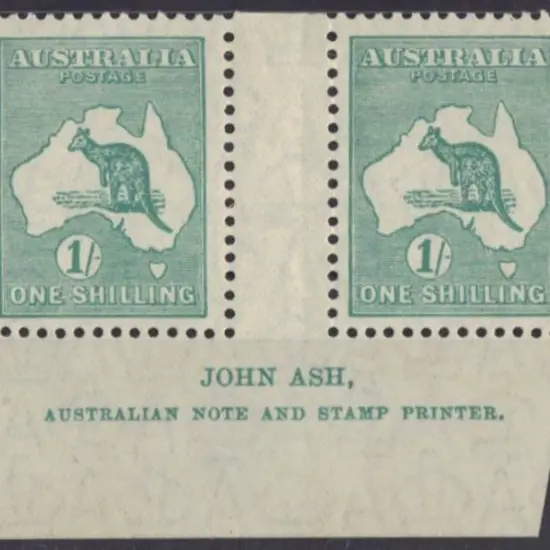 1/- blue-green John Ash imprint pair with light ...