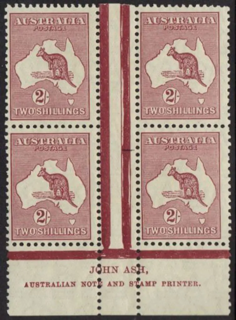 2/- maroon John Ash imprint block of 4 MLH in ... Image 1++