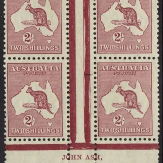 2/- maroon John Ash imprint block of 4 MLH in ...