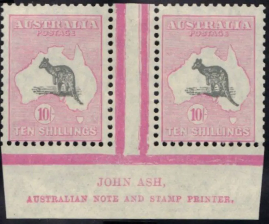 10/- grey & pink John Ash imprint gutter pair ... Image 1++