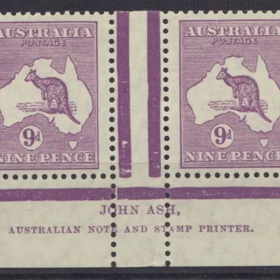 9d violet John Ash imprint gutter pair. MLH. Usual ...