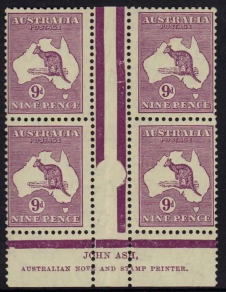 9d violet John Ash imprint gutter block of 4. MVLH ... Image 1++