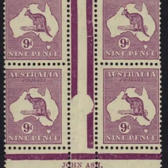 9d violet John Ash imprint gutter block of 4. MVLH ...
