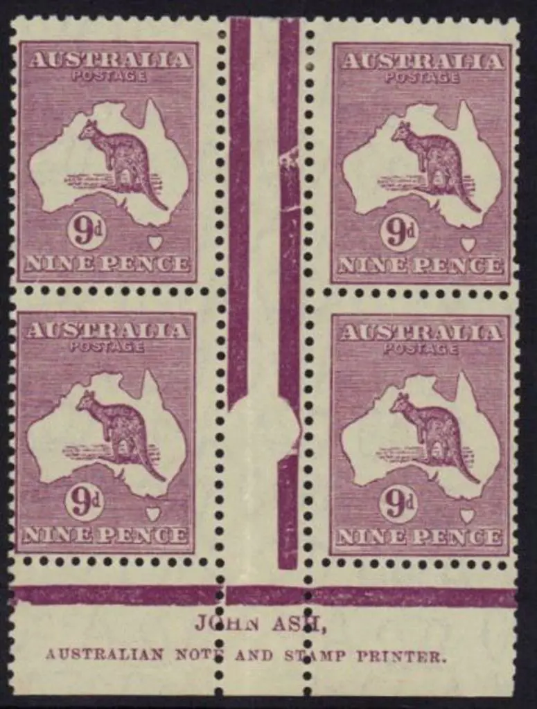 9d violet John Ash imprint gutter block of 4. MLH ... Image 1++
