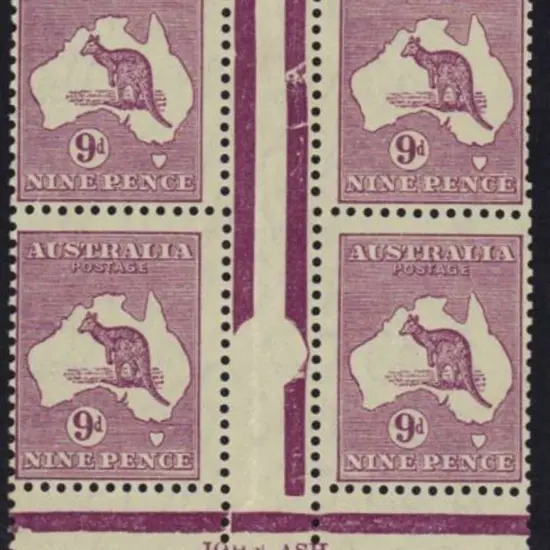 9d violet John Ash imprint gutter block of 4. MLH ...