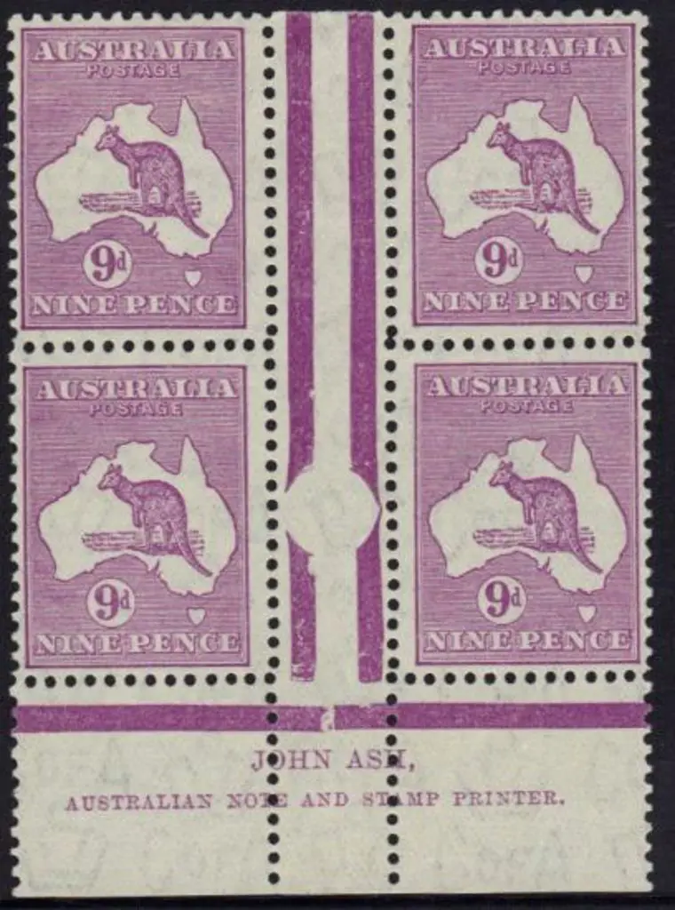 9d violet John Ash imprint gutter block of 4. Top ... Image 1++