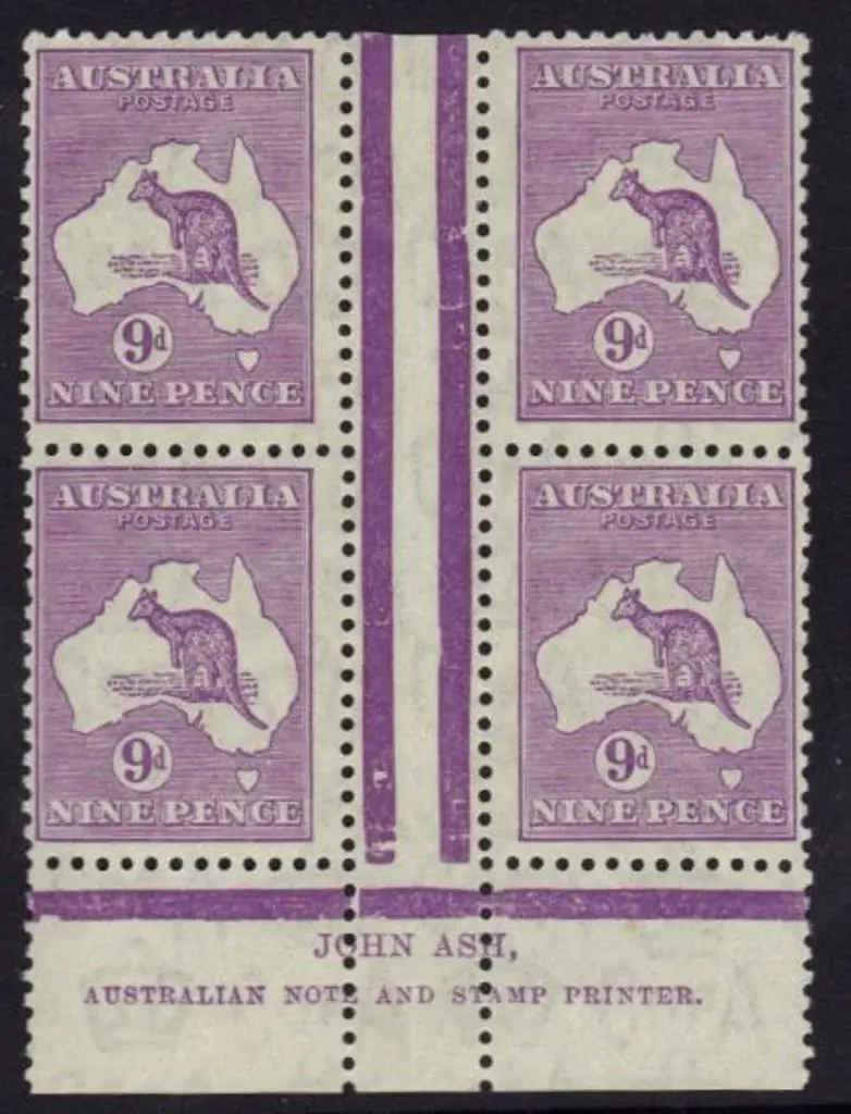 9d violet John Ash imprint gutter block of 4. MLH ... Image 1++