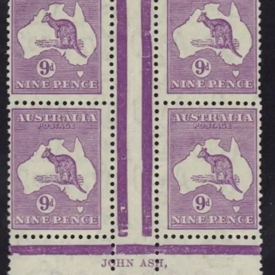 9d violet John Ash imprint gutter block of 4. MLH ...