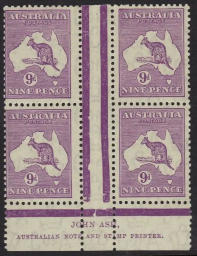 9d violet John Ash imprint gutter block of 4. MVLH ... Image 1++