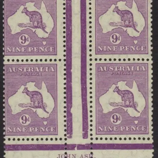 9d violet John Ash imprint gutter block of 4. MVLH ...