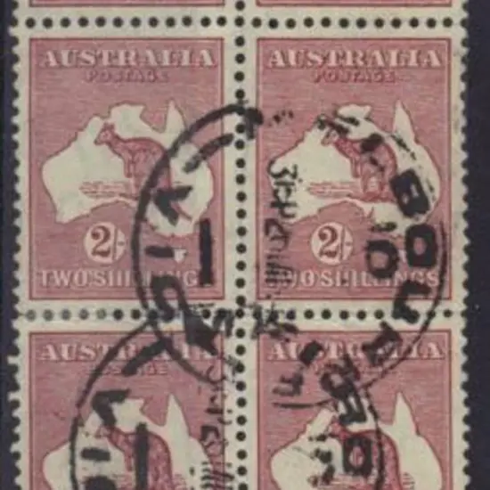 2/- maroon bottom marginal block of 6 used with 3 ...
