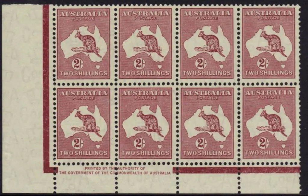 2/- maroon Authority imprint block of 8 MUH from ... Image 1++