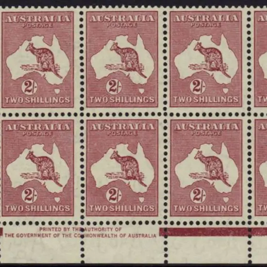 2/- maroon Authority imprint block of 8 MUH from ...
