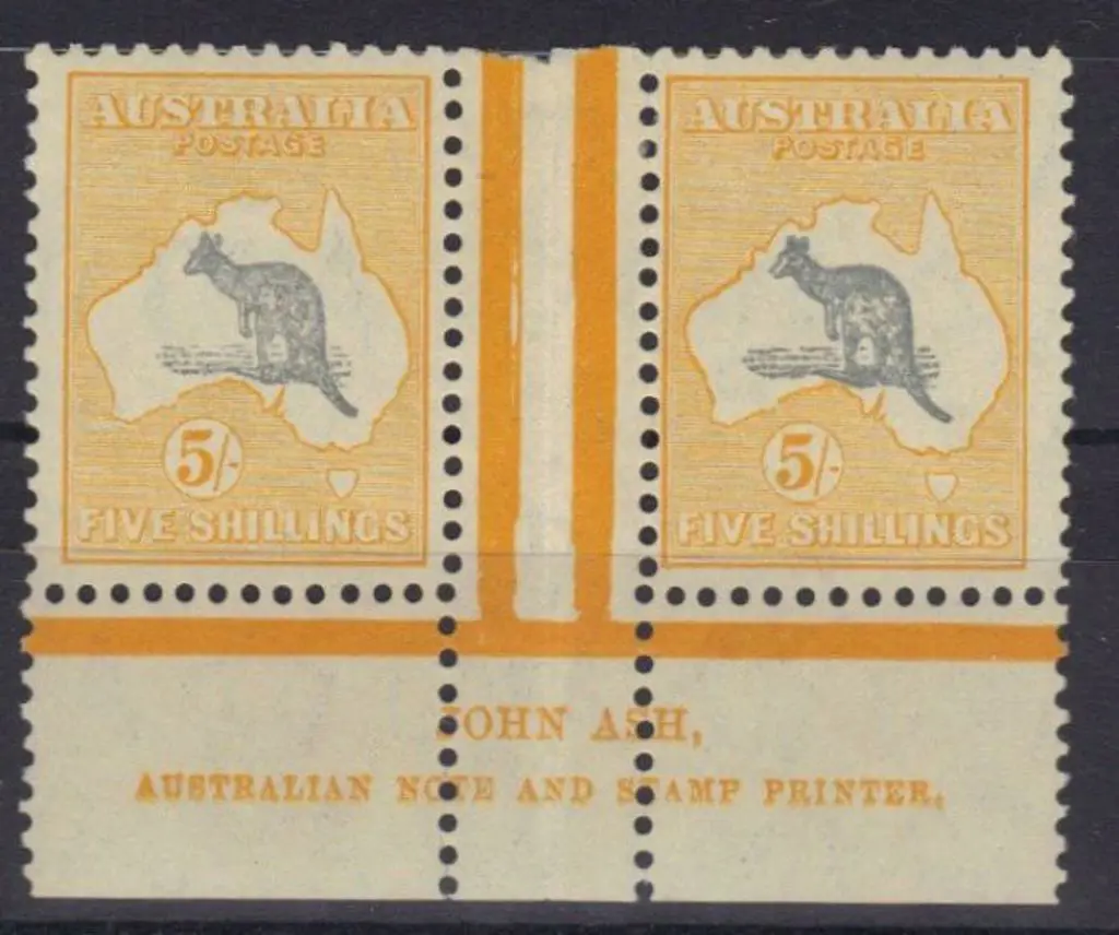 5/- grey & yellow John Ash gutter imprint pair. ... Image 1++