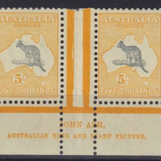 5/- grey & yellow John Ash gutter imprint pair. ...