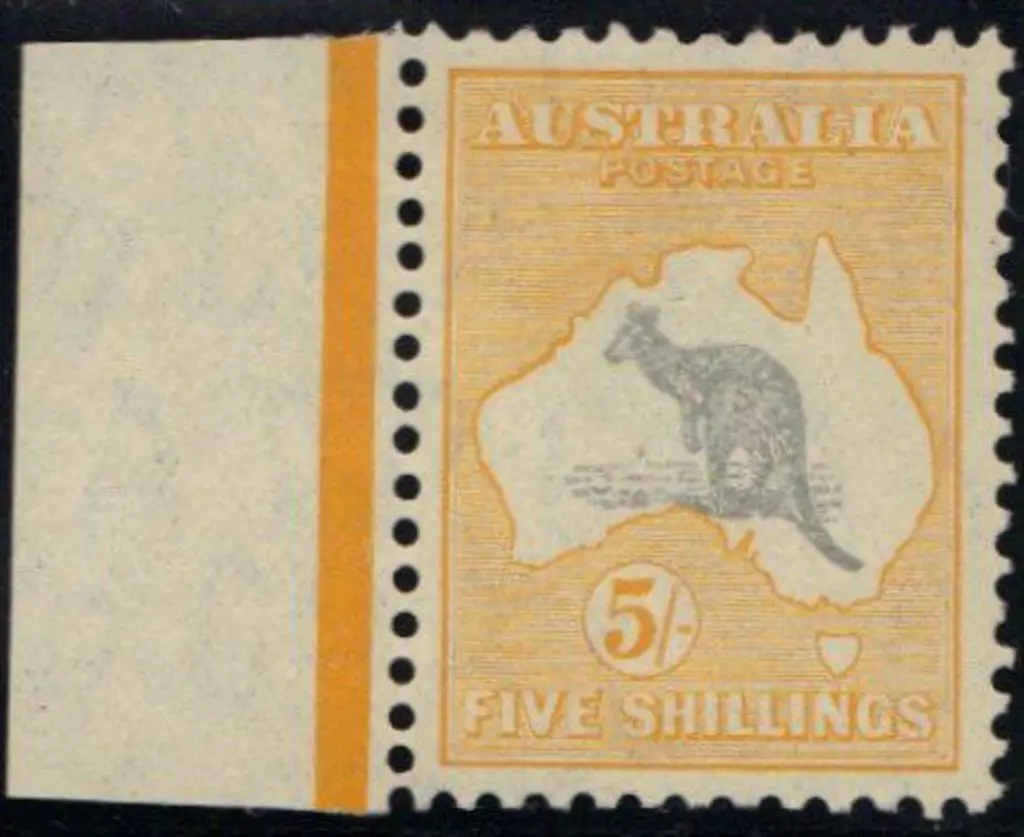 5/- grey & yellow left marginal single MLH. Well ... Image 1++
