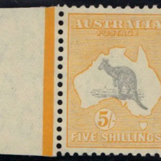 5/- grey & yellow left marginal single MLH. Well ...