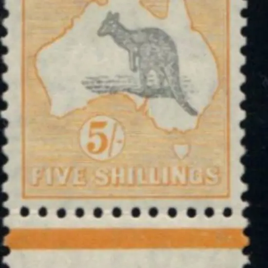 5/- grey & yellow with part imprint at base. Light ...