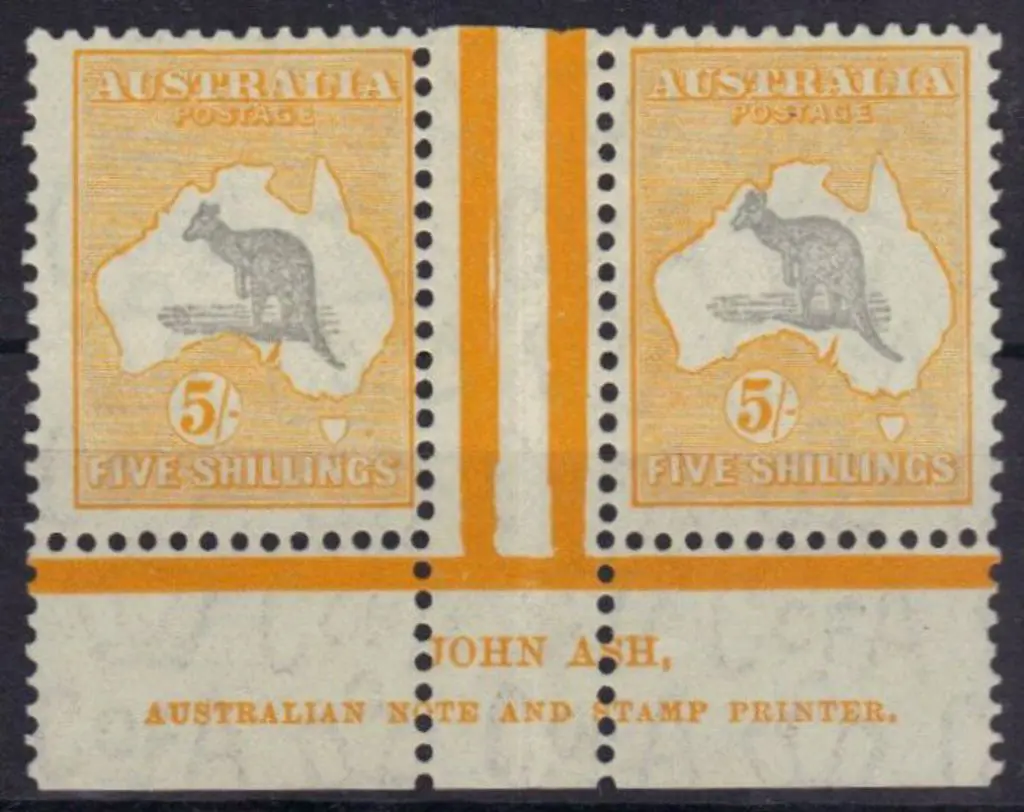 5/- grey & yellow John Ash imprint pair MLH. Light ... Image 1++