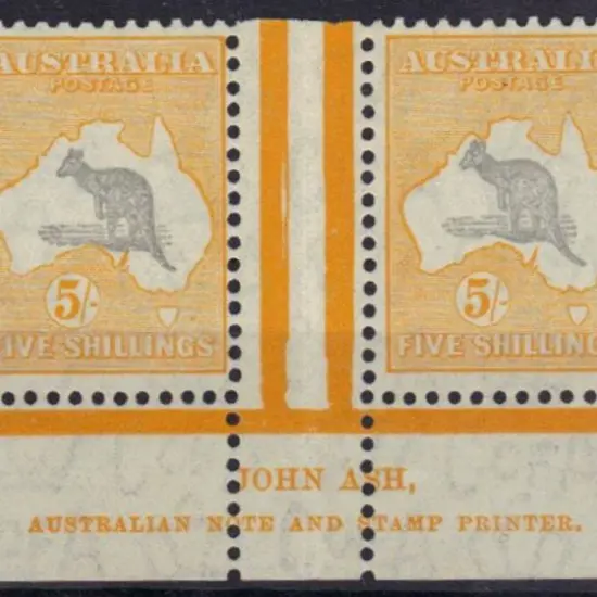5/- grey & yellow John Ash imprint pair MLH. Light ...