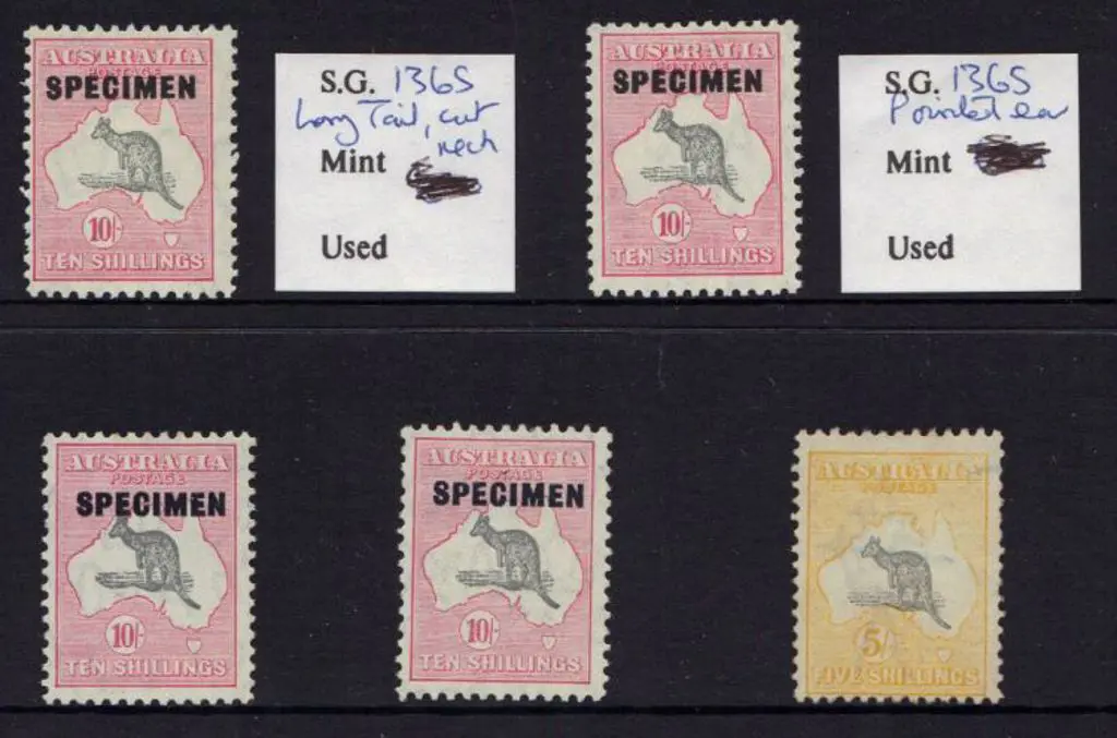 10/- grey & pink ovptd SPECIMEN x 4 all MLH. One ... Image 1++