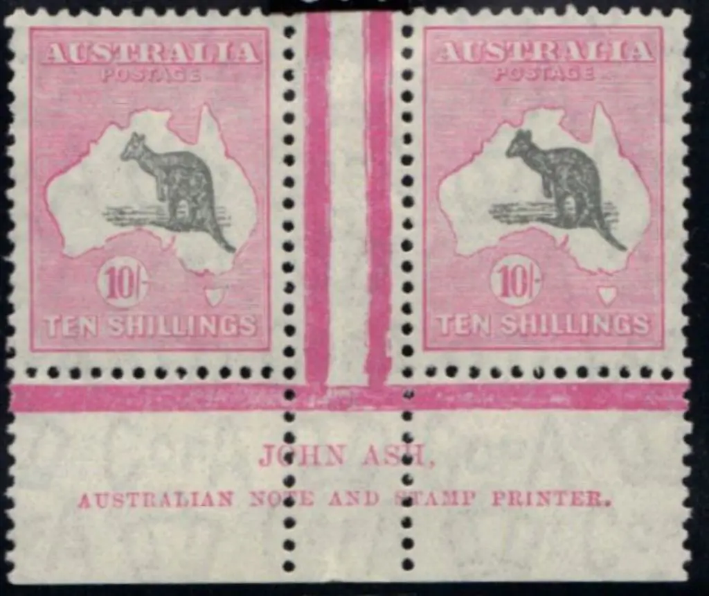 10/- grey & pink John Ash imprint gutter pair ... Image 1++