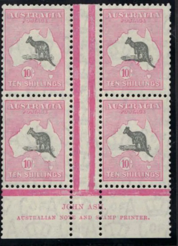 10/- grey & pink John Ash imprint block of 4. MLH ... Image 1++