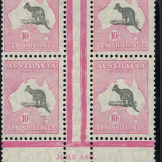 10/- grey & pink John Ash imprint block of 4. MLH ...