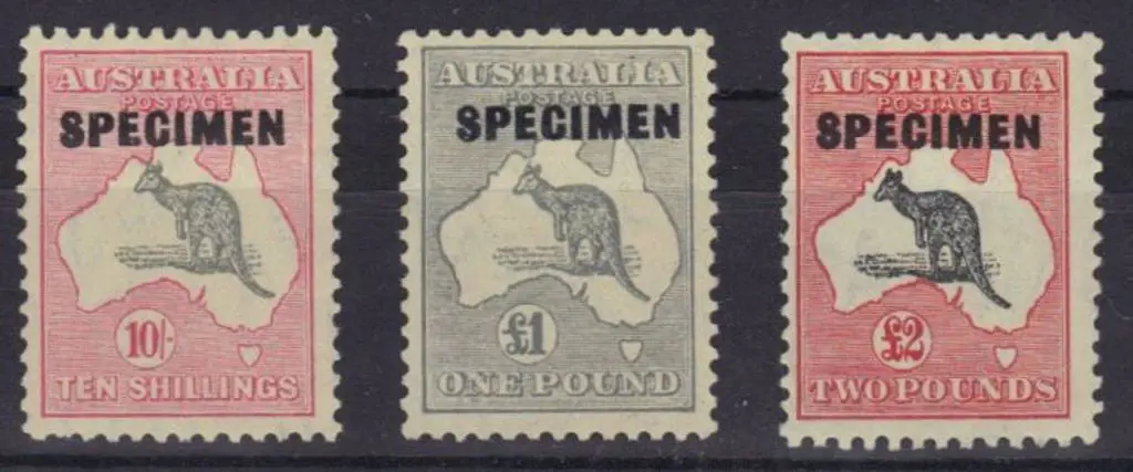 £2, £1 & 10/- ovptd SPECIMEN type D. MLH, £2 ... Image 1++