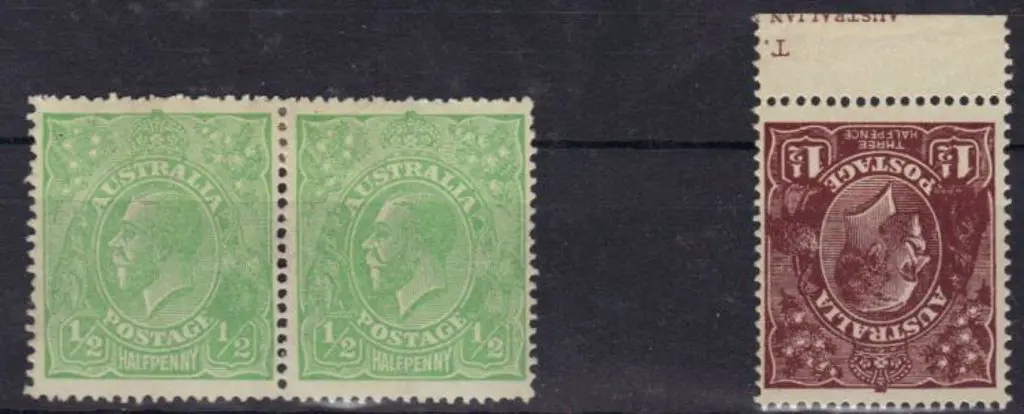 1918-20 Large Multiple watermark ½d green pair MLH ... Image 1++