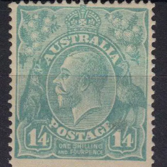 1/4d dull greenish-blue MLH, centred a little ...