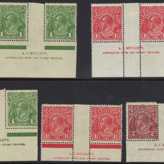 1d green & 1½d red in AJ Mullet imprint pairs plus ...