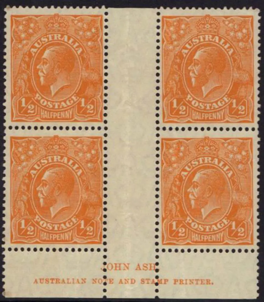 ½d orange John Ash imprint block of 4 MUH with ... Image 1++