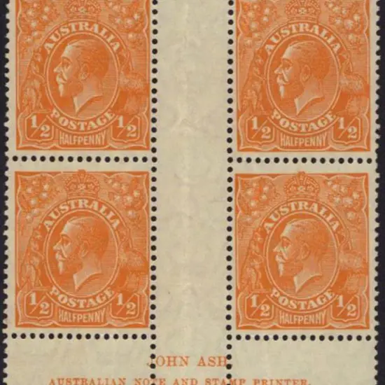 ½d orange John Ash imprint block of 4 MUH with ...