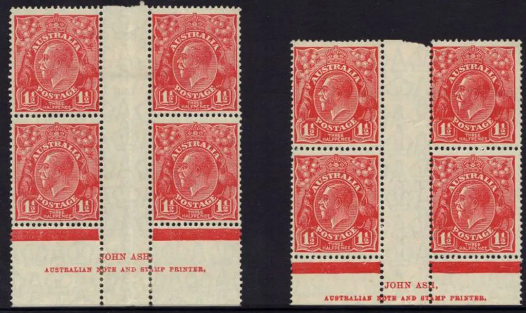 1½d scarlet John Ash imprint blocks of 4 MLH with ... Image 1++