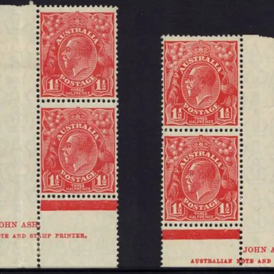1½d scarlet John Ash imprint blocks of 4 MLH with ...