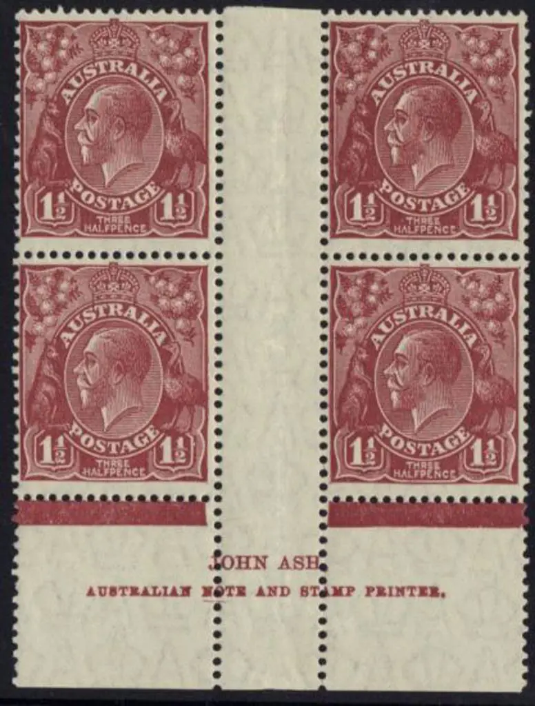 1½d brown John Ash imprint block with "N" over ... Image 1++