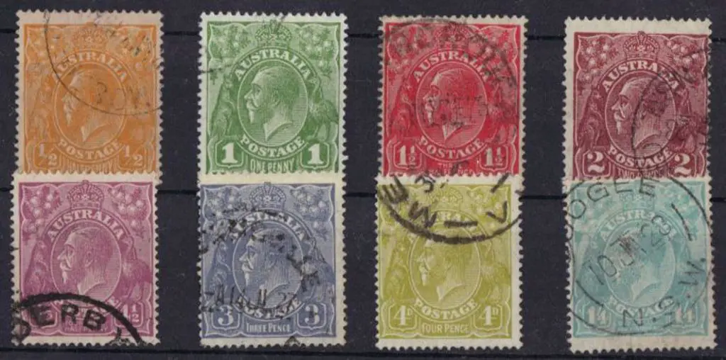 1926-30 SM watermark Perf. 14 ½d-1/4d set of 8 ... Image 1++