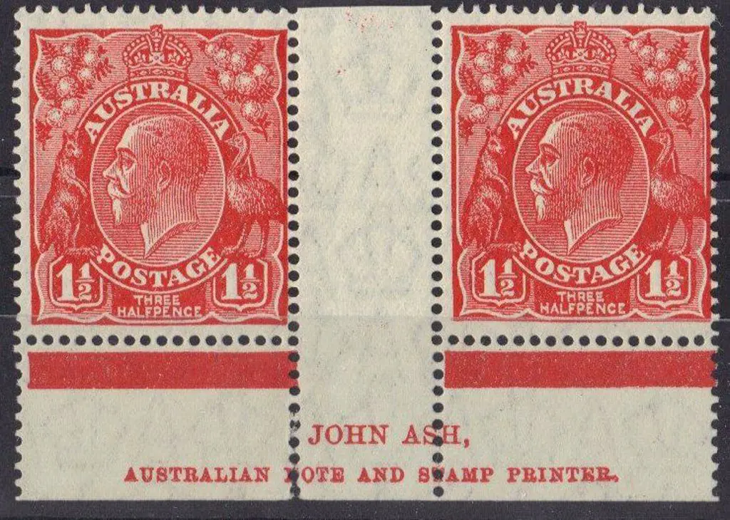 1½d golden scarlet Die II John Ash imprint pair. ... Image 1++