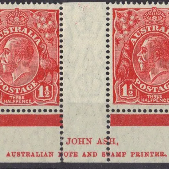 1½d golden scarlet Die II John Ash imprint pair. ...
