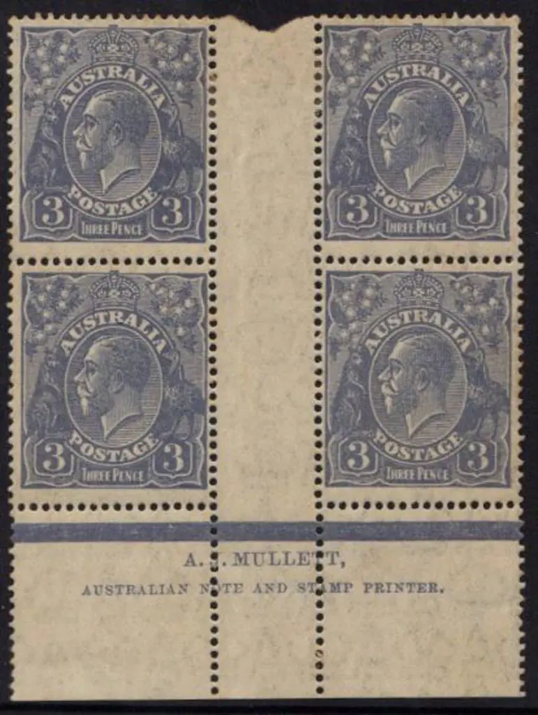 3d blue in A. Mullett imprint block of 4 with the ... Image 1++