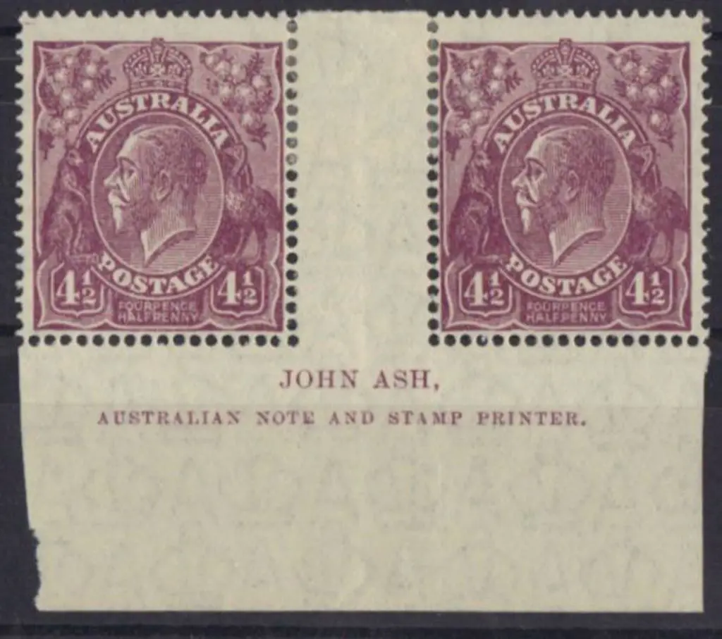 4½d violet John Ash imprint pair MLH in gutter ... Image 1++