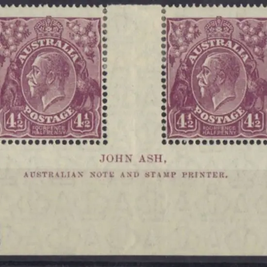 4½d violet John Ash imprint pair MLH in gutter ...