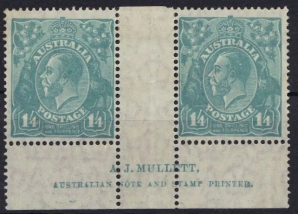 1/4d pale greenish blue Mullett imprint pair ... Image 1++