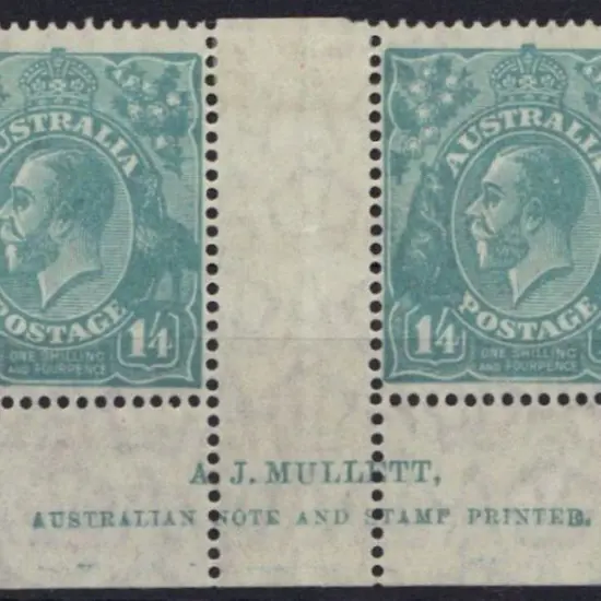 1/4d pale greenish blue Mullett imprint pair ...