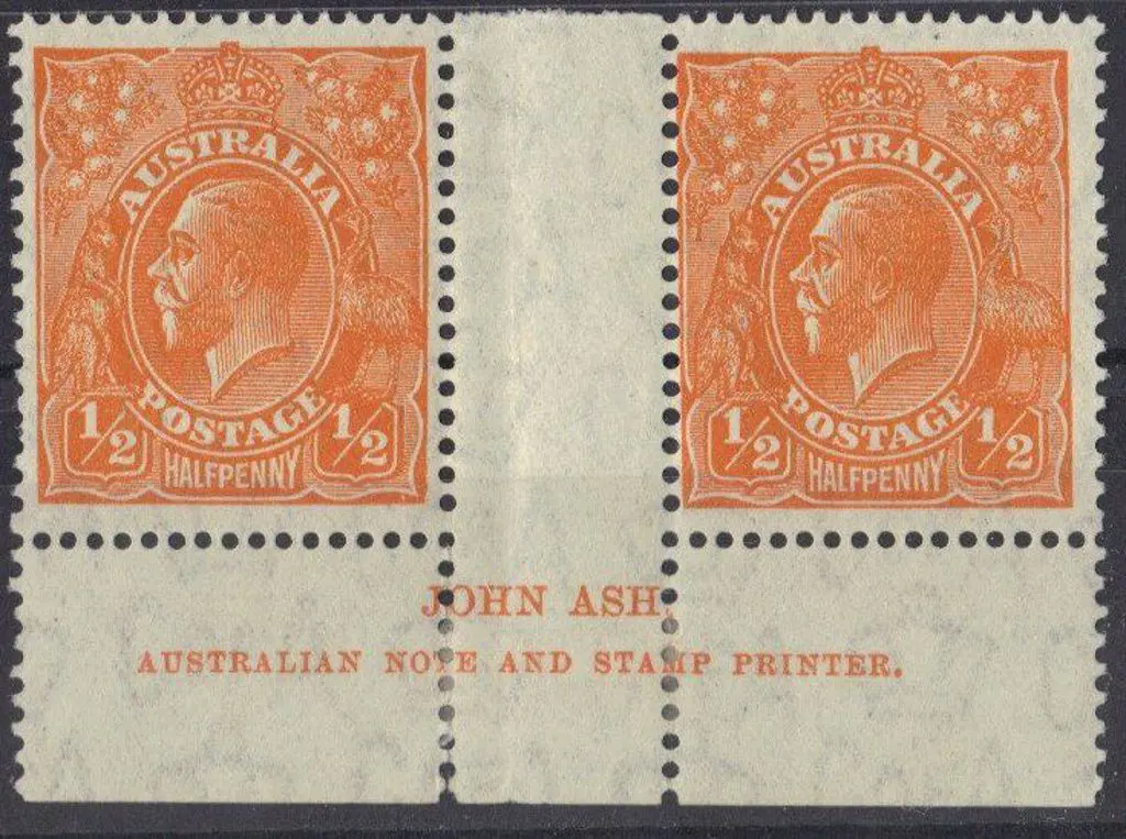 1931-36 C of A watermark ½d orange imprint pair ... Image 1++