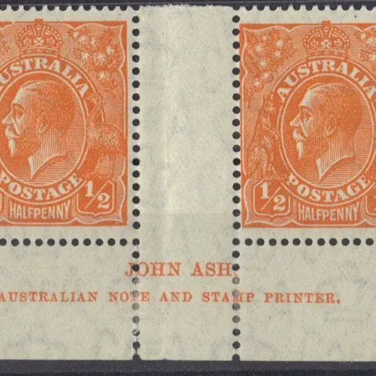 1931-36 C of A watermark ½d orange imprint pair ...