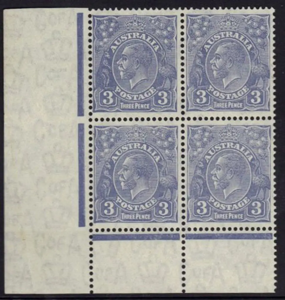 3d blue lower left corner block of 4 with stamps ... Image 1++
